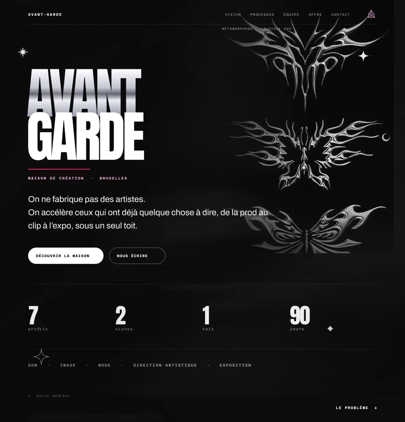 AVANT-GARDE — l’écran d’ouverture du pitch deck