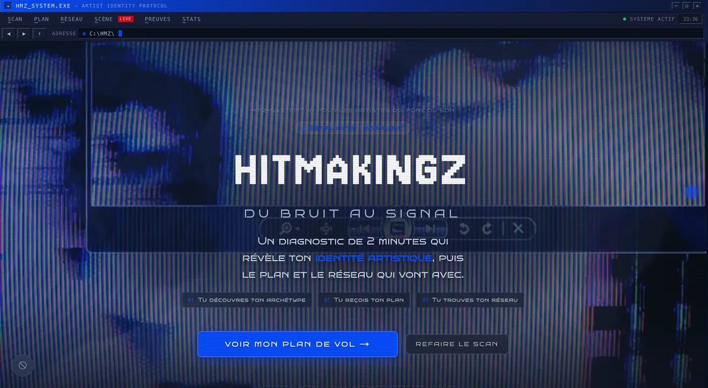 HITMAKINGZ — l’accueil de l’application : « Du bruit au signal »